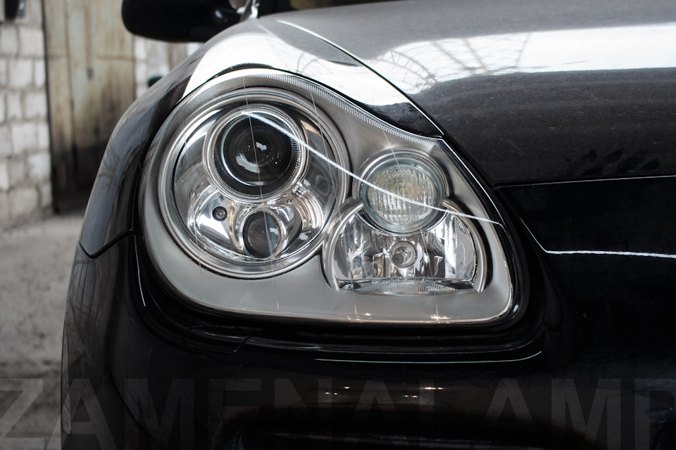 PORSCHE CAYENNE (1st generation) замена штатных линз на биксеноновые 3. ...