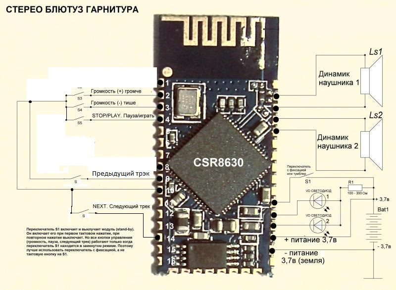 Схема bluetooth наушников