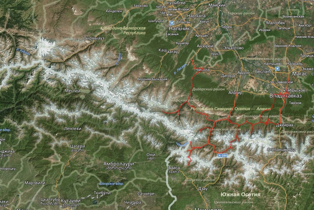 Карты владикавказ спутник. Канчавети Южная Осетия застава на карте. Алагирское ущелье Северная Осетия на карте. Ущелья Северной Осетии на карте. Казбек на карте Северной Осетии.
