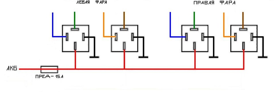 Схема подключения разгрузочного реле на фары