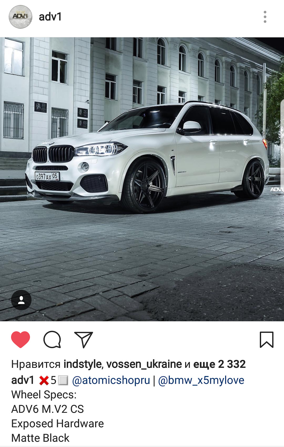 Моя машина засветилась в на сайте и в instagram ADV1 — BMW X5 (F15), 3 л,  2016 года | фотография | DRIVE2