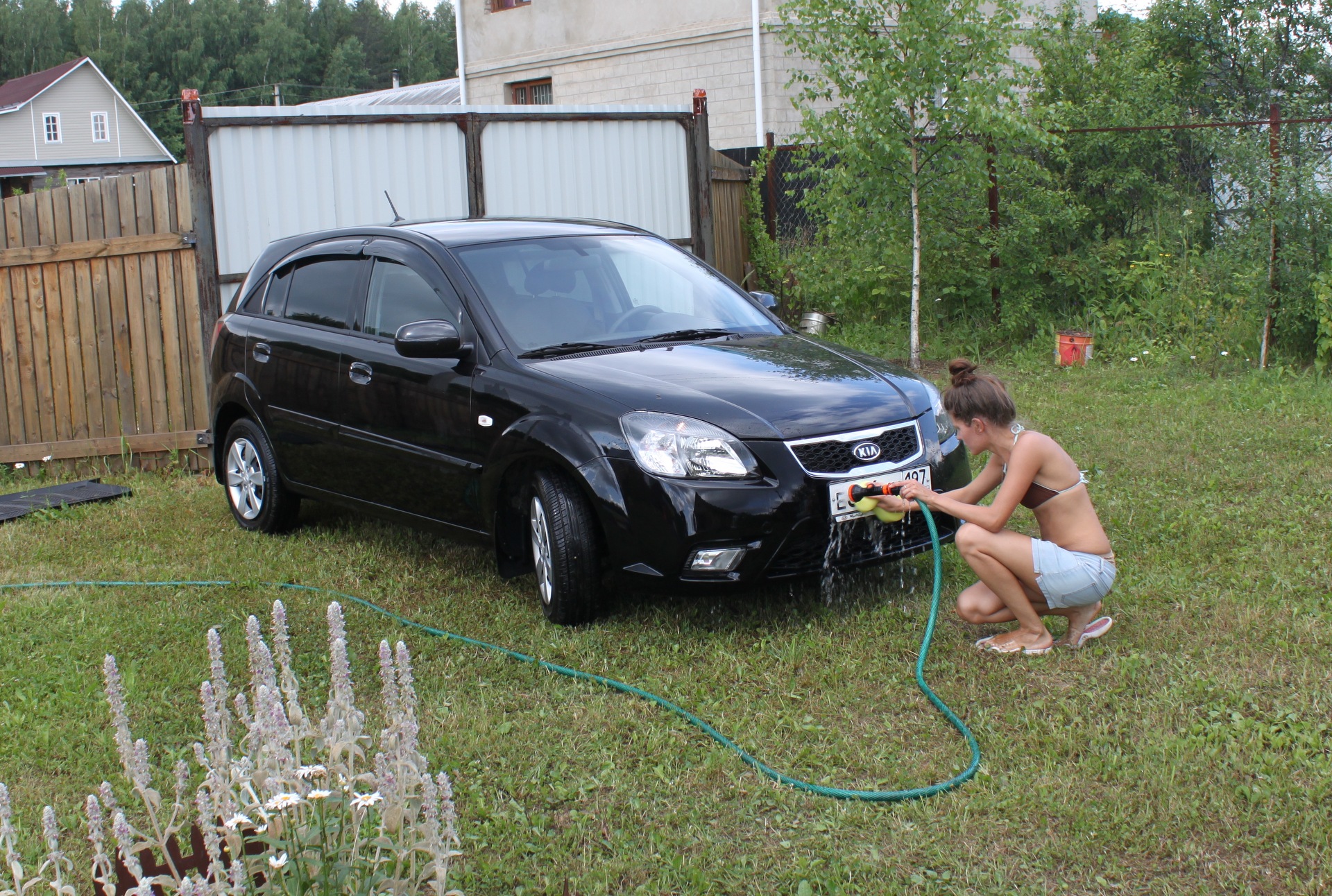Мыть машину во дворе частного дома. Жена моет машину на даче. Штраф за мытье машины на даче. Мытьё машины на даче своими руками. Киа дача.