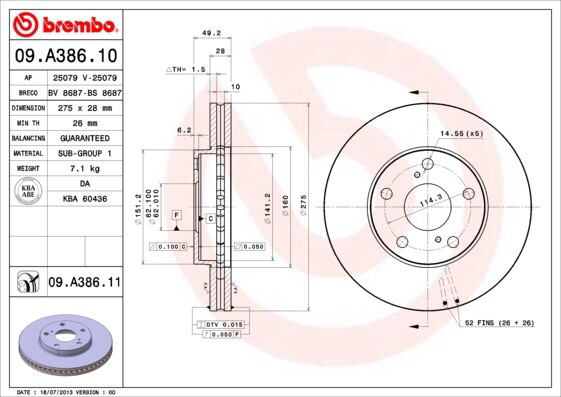 Диск тормозной TOYOTA CAMRY передн., вент. TRW DF