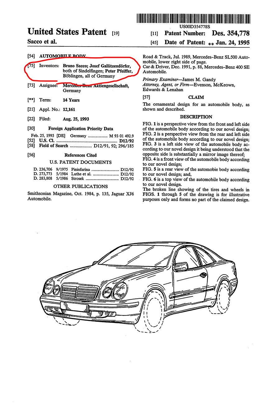 Патент на дизайн W208 — Mercedes-Benz CLK (W208), 2 л, 1998 года | другое |  DRIVE2