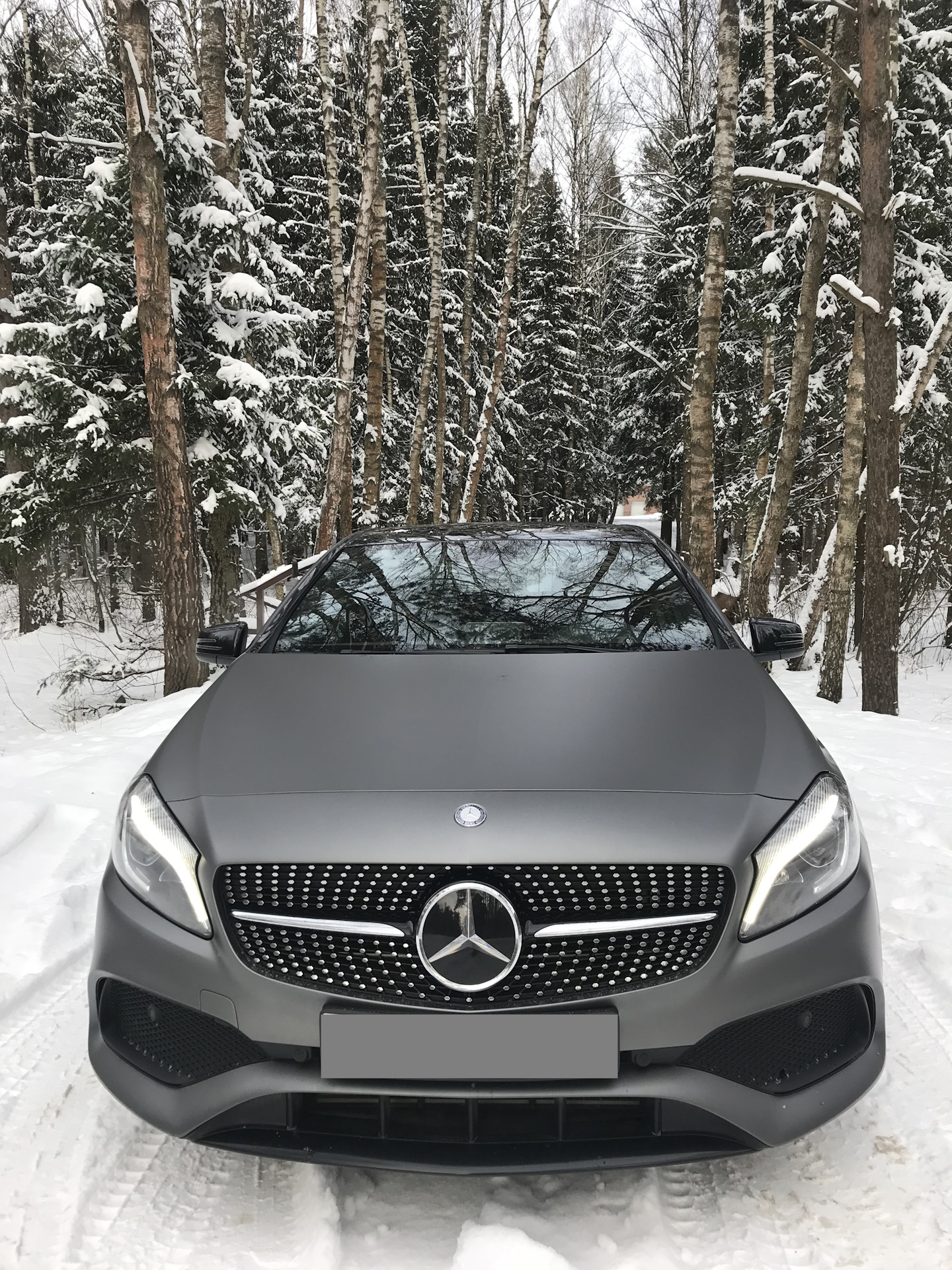 Зимний лес и матовый Мерс😊 — Mercedes-Benz A-Class (W176), 2 л, 2016 года  | фотография | DRIVE2