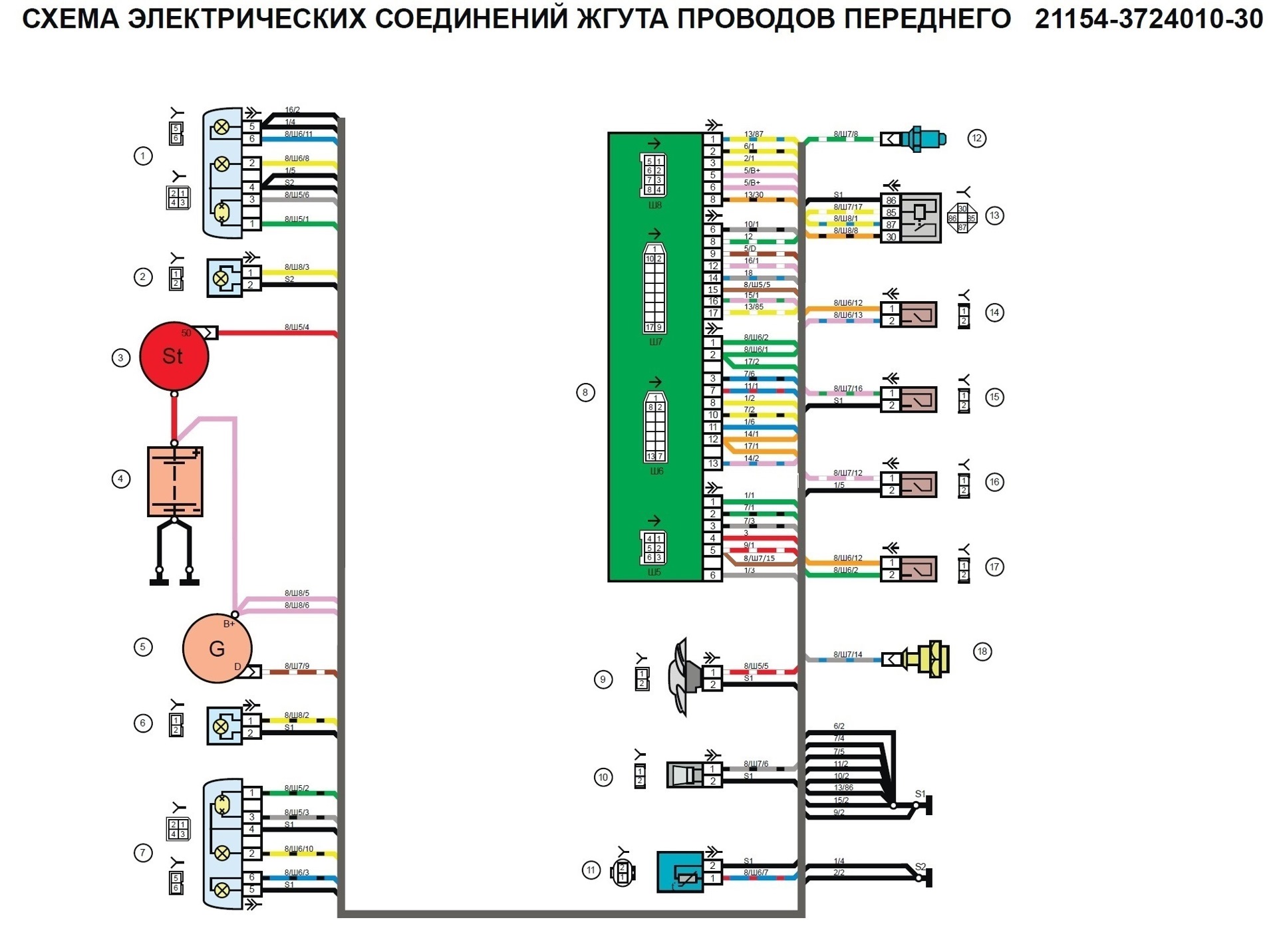 Схема жгута переднего ваз 2110