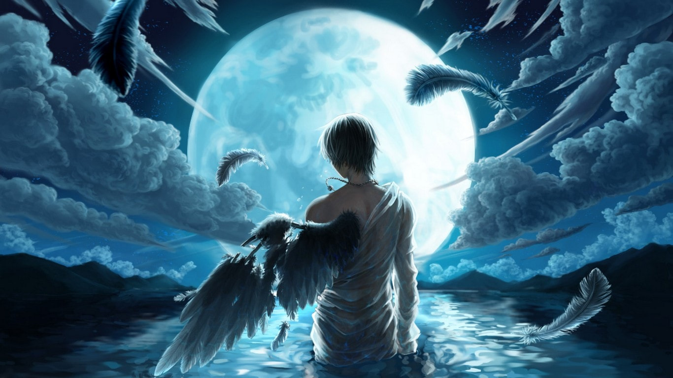 Став душа ночи. Падший ангел на фоне Луны. Мальчик с крыльями. Парень с крыльями. Одинокий Падший ангел.