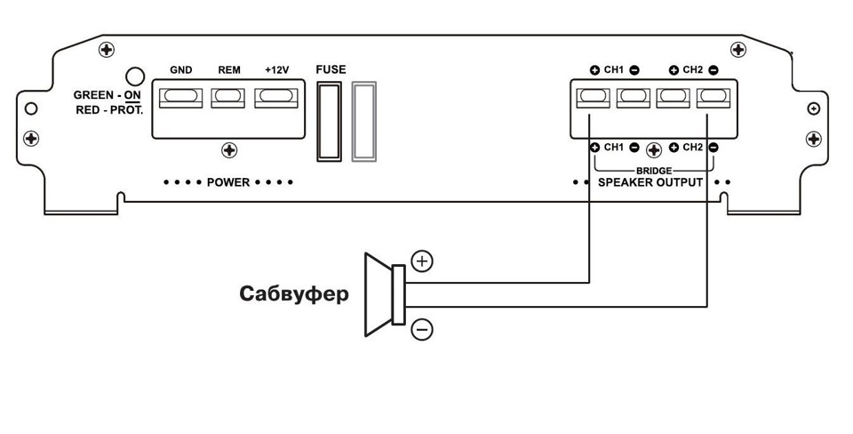 Схема подключения сабвуфера к усилителю двухканальному