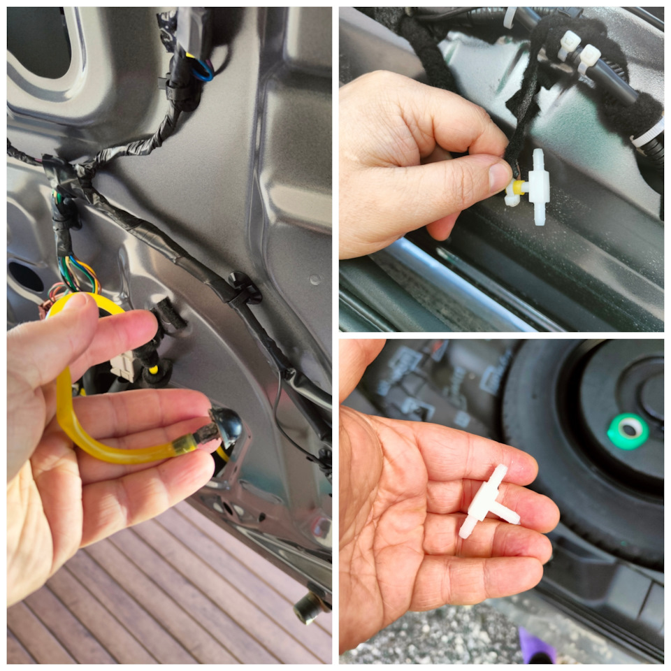 Убрал форсунку омывателя, тройник и вернул штатное решение — Nissan X-Trail II (t31)