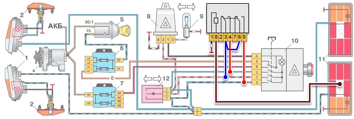 Провода поворот схема. Схема подключения аварийной сигнализации на ВАЗ 2106. Схема подключения реле поворотников 2107. Реле поворотов и аварийной сигнализации ВАЗ 2106. Схема реле поворотника ВАЗ 2107.