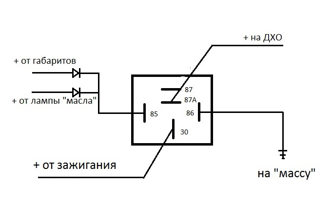 Схема подключения дхо через 5 контактное реле от габаритов