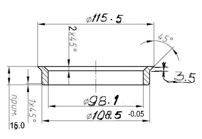 Чертеж подкладного кольца