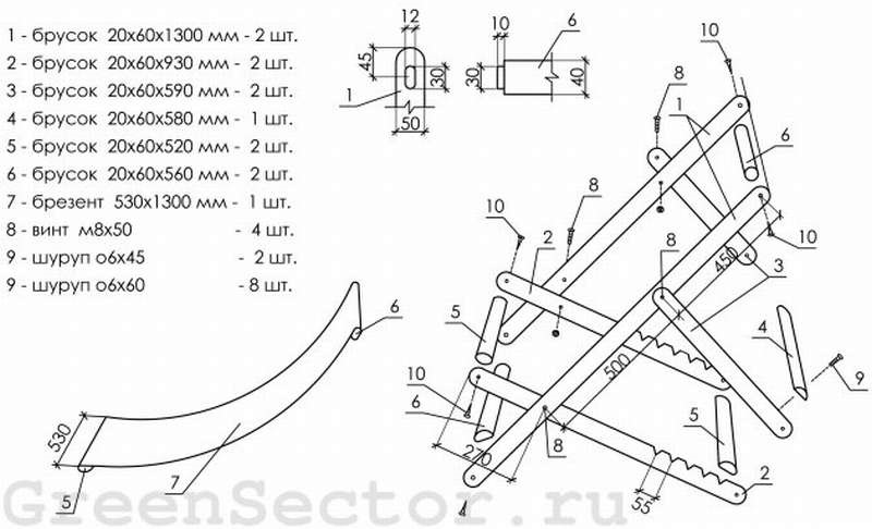 Деревянный шезлонг своими руками из дерева чертежи и ход