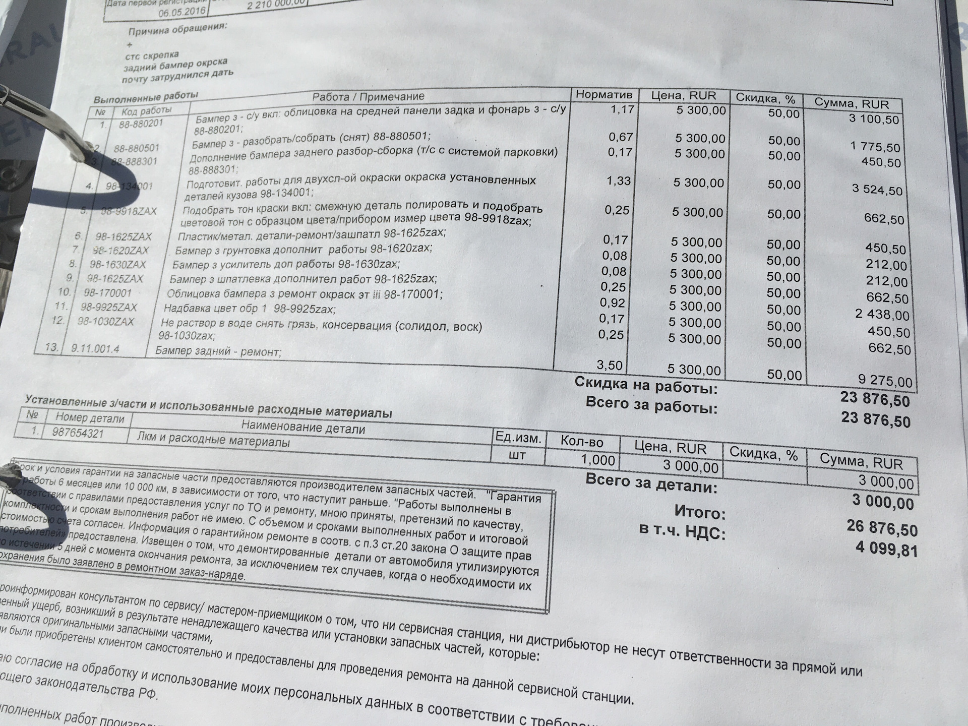 Окраска бампера — Mercedes-Benz C-class Coupe (C205), 2 л, 2016 года ...