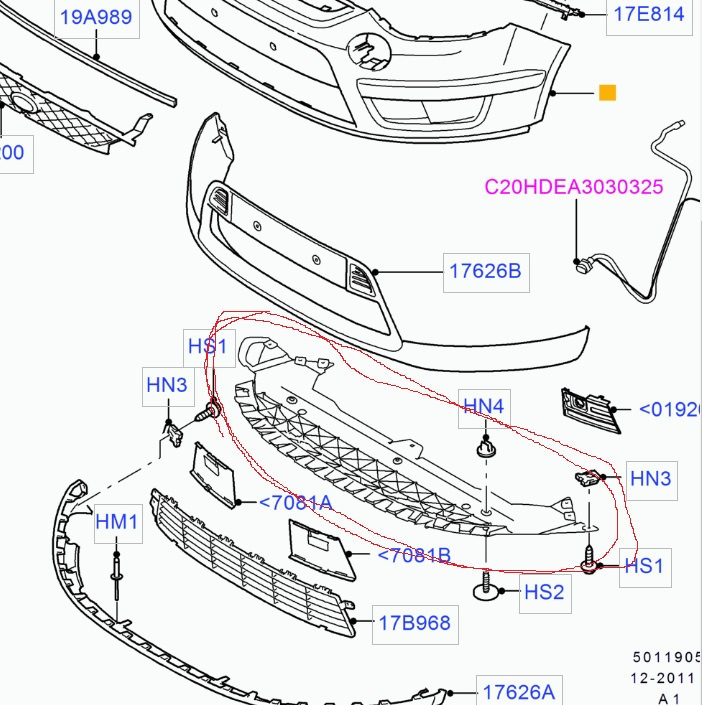 Схема переднего бампера форд фокус 3