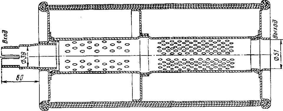 Схема работы глушителя автомобиля в разрезе