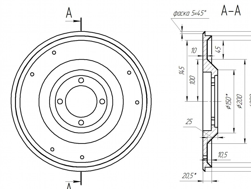 Венец маховика чертеж