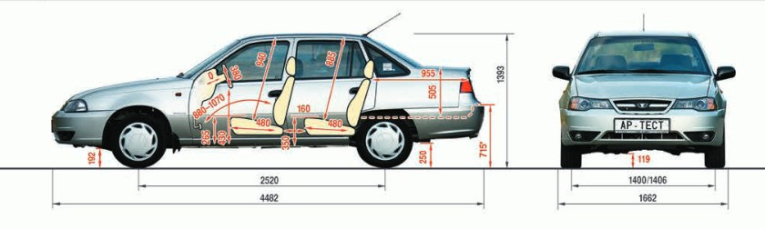 Размер део нексия. Дэу Нексия габариты кузова. Габариты Дэу Нексия 2007. Ширина Дэу Нексия 2012. Daewoo Nexia 1 габариты.