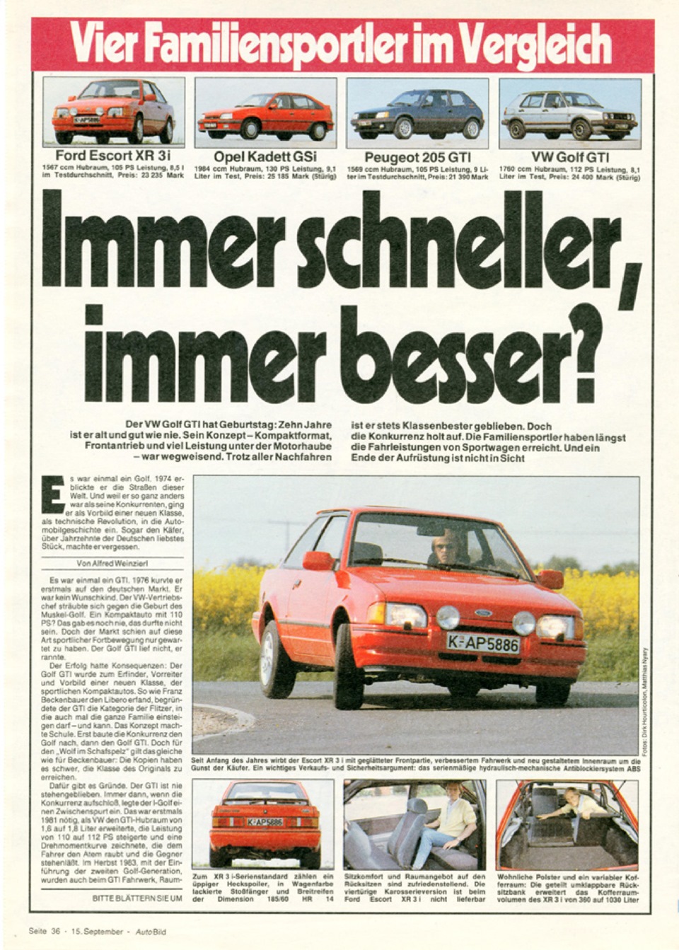 Тест Golf GTI vs Kadett GSi vs 205GTI vs Escort XR3i (AutoBild 15.09.1986)  — DRIVE2