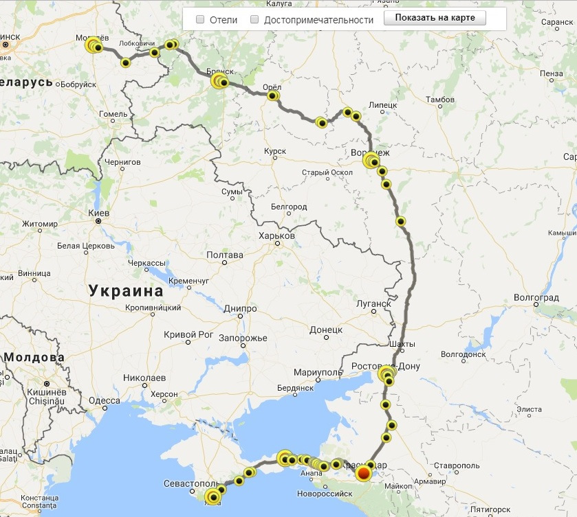 Карта маршрута поезда москва севастополь