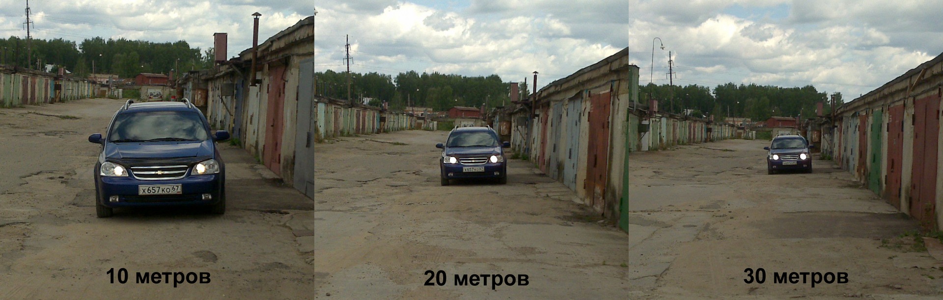 сравнение яркости свечения с разного расстояния, высота 180см — Chevrolet Lacetti SW