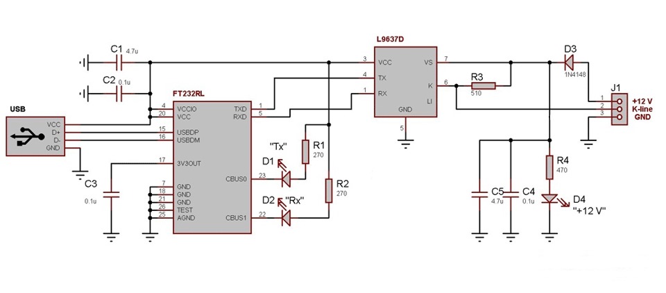 Usb k. Самодельный k-line адаптер USB схема. K line адаптер схема l9637d. Obd2 k-line адаптер схема. Ft232rl k-line адаптер.