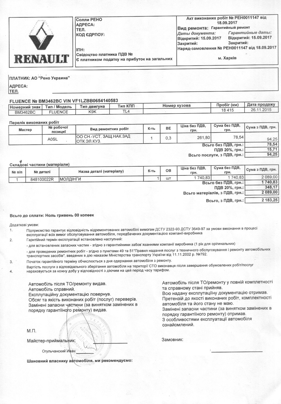 Рено Украина, новый авто. Гарантия — ее отсутствие. Часть 5 — Renault  Fluence, 1,5 л, 2015 года | поломка | DRIVE2