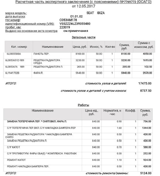 Экспертное заключение по осаго образец