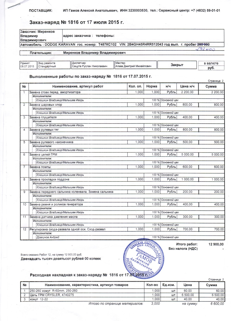 Образец заказ наряда на снятие тонировки