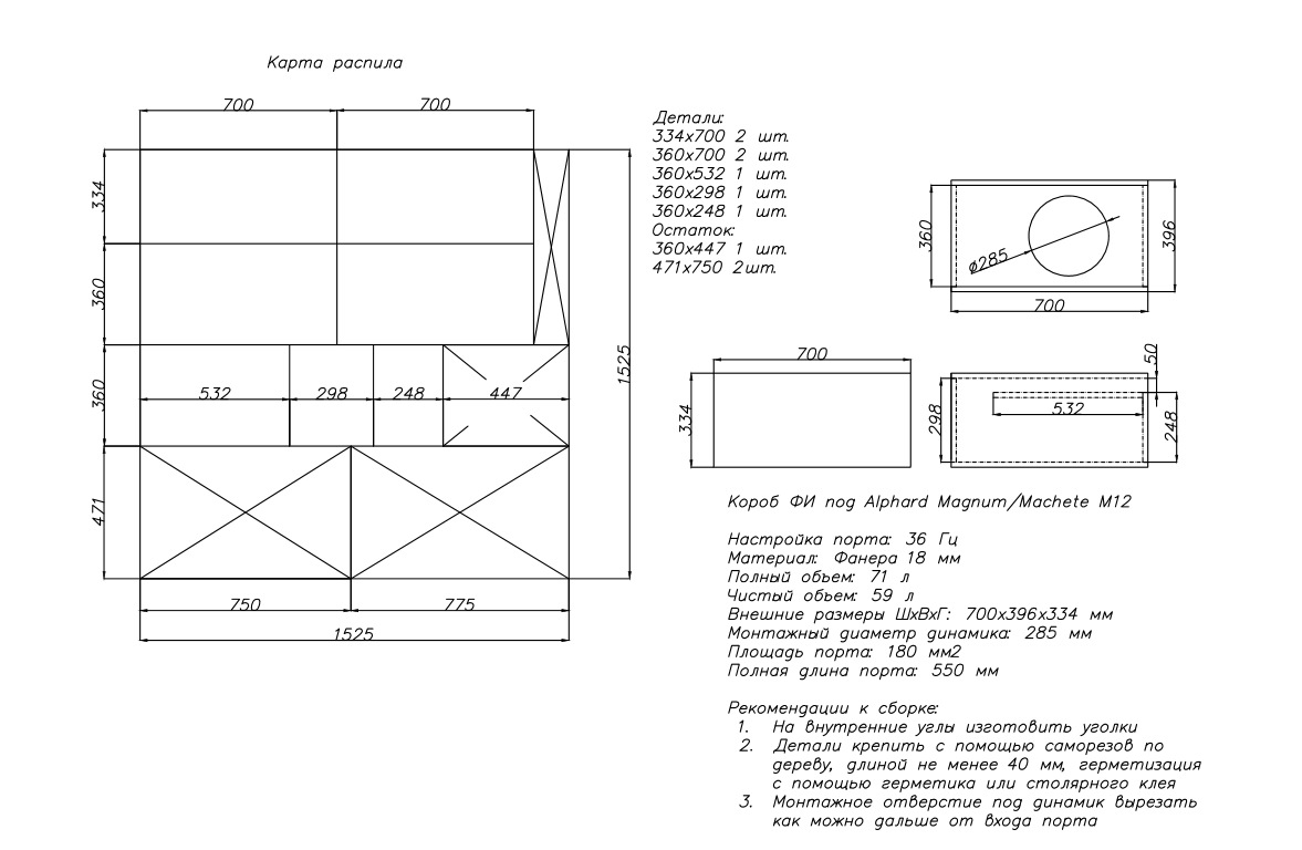 Карта раскроя. Чертеж короб под Магнум 12. Карта раскроя сабвуфера. Короб фанера под 2 12 чертёж.