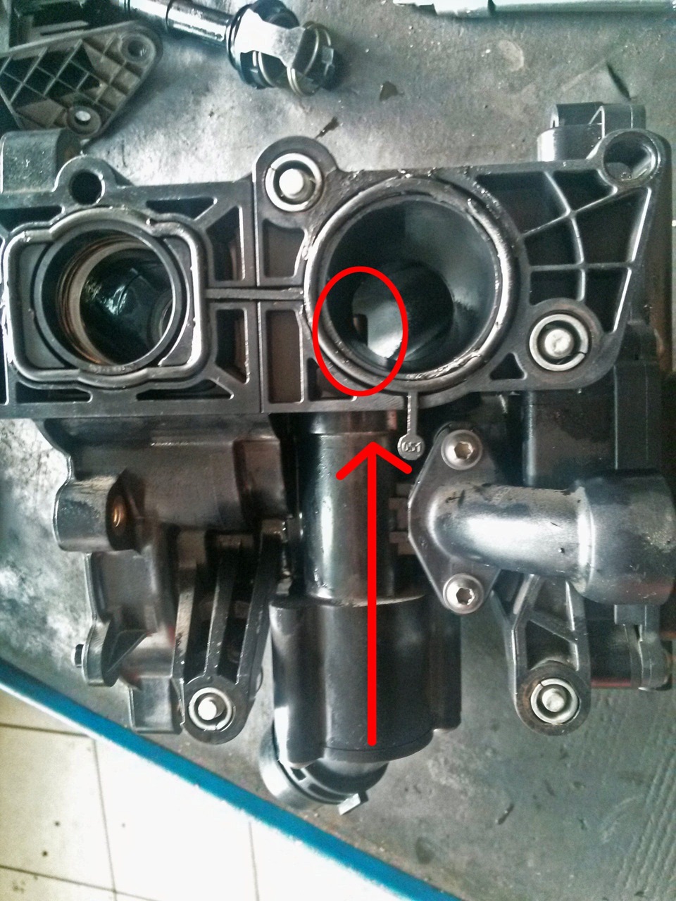 Вид со стороны двигателя. Стрелкой указано направление аварийного термостата. — Audi A3 Sportback (8VA)