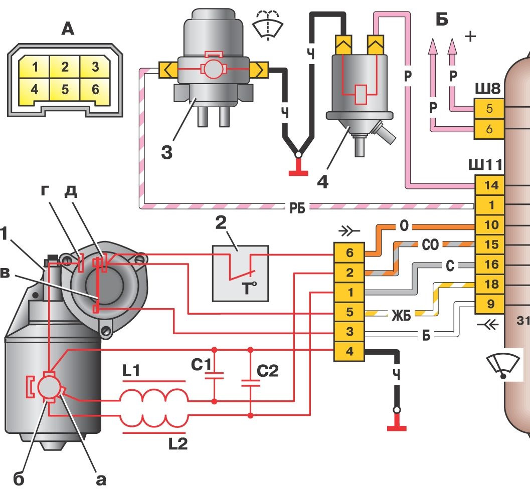 Схема стеклоочистителя ваз 2114