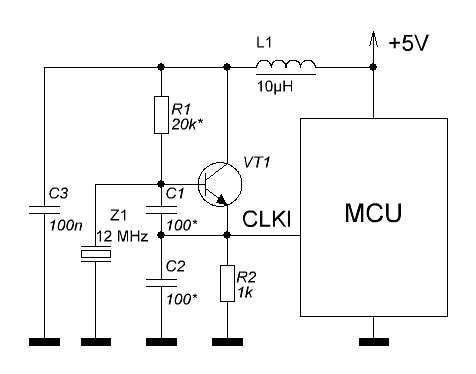 Тактовый генератор на кварцевом резонаторе схема