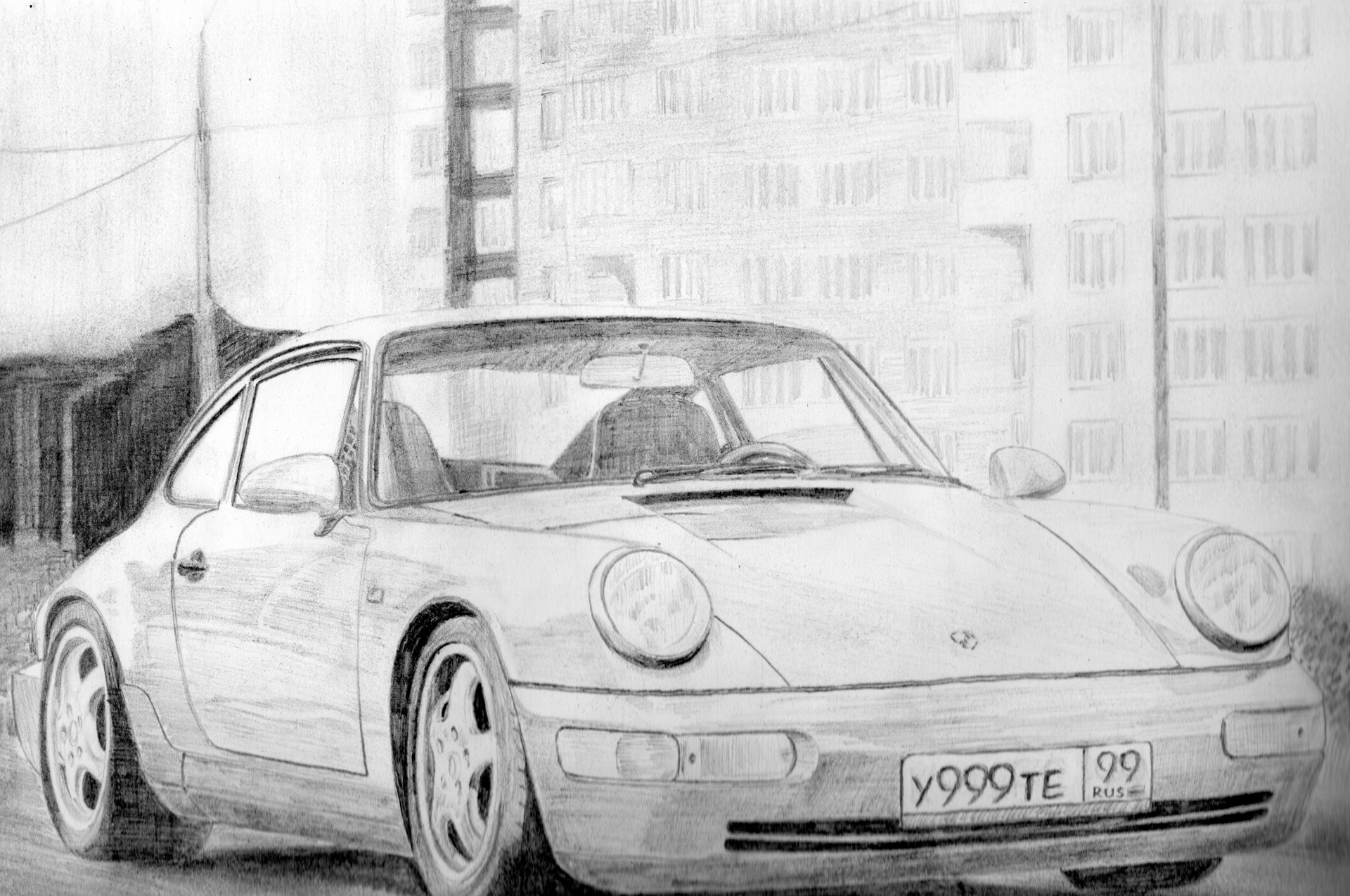 крутые рисунки карандашом автомобилей porsche 911