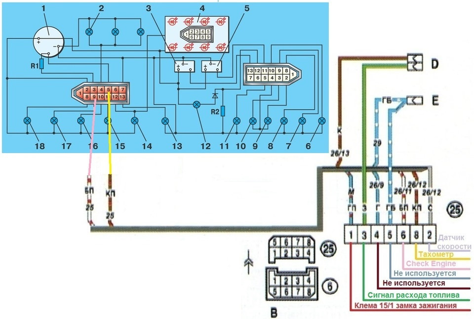 Схема тахометра ваз 2114