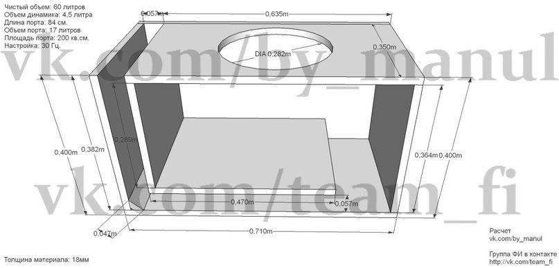 Короб под 15 сабвуфер на щели чертеж