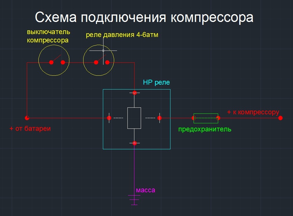 Схема соединения компрессора