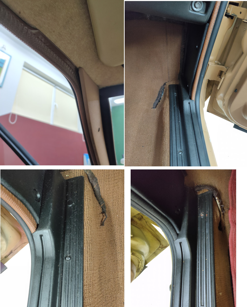 Уплотнители дверей коричневые, на авто января 1987 года черный, видно, цветную резину не освоили) Пороги в ногах отличны — числом крепежных шурупов — Москвич Святогор