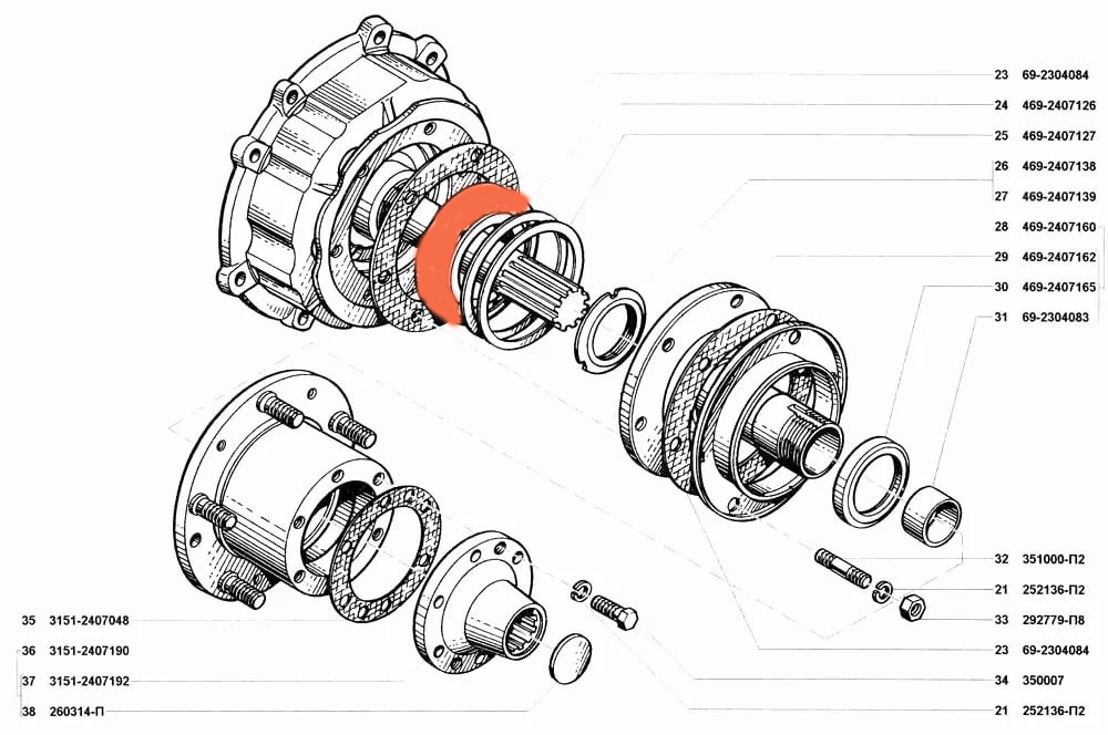 Схема ступицы переднего колеса уаз 469