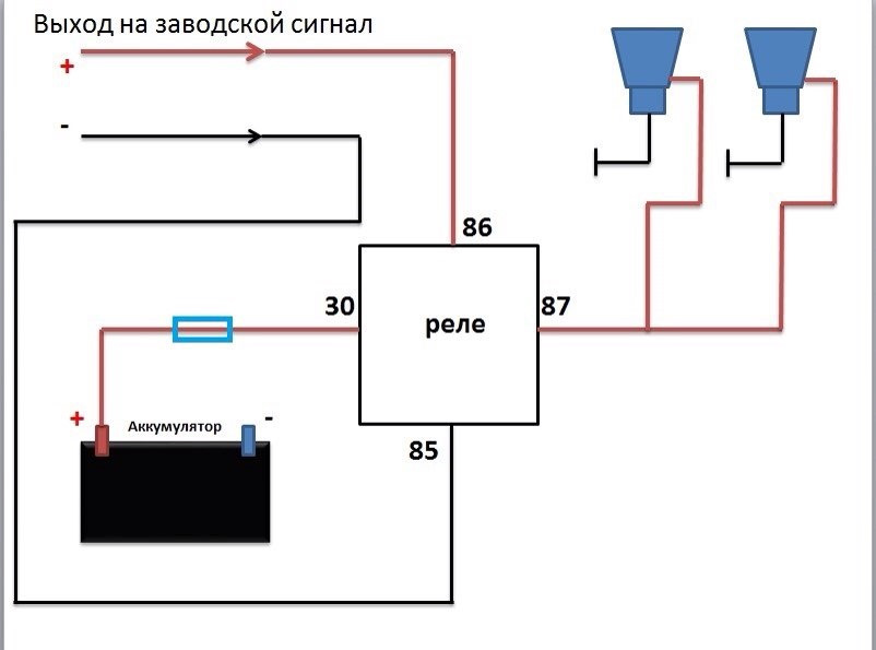 Схема сигнал через реле как подключить звуковой