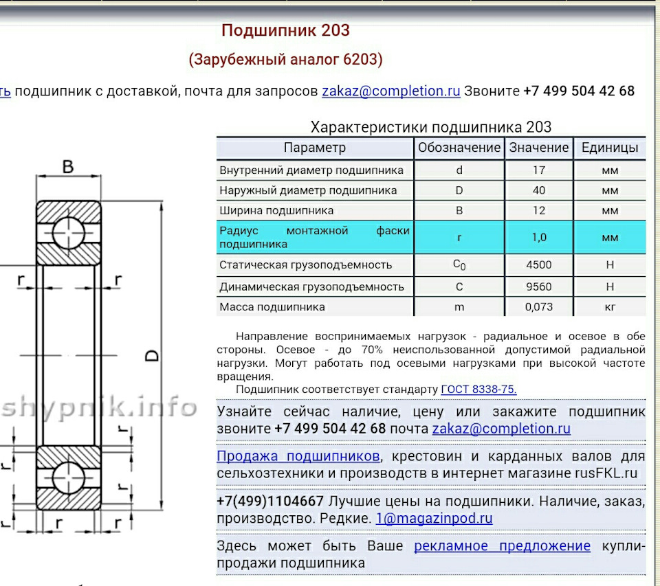 202 подшипник размеры чертеж