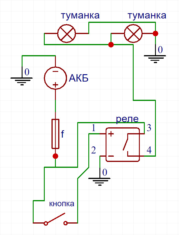 Схема подключения реле туманок