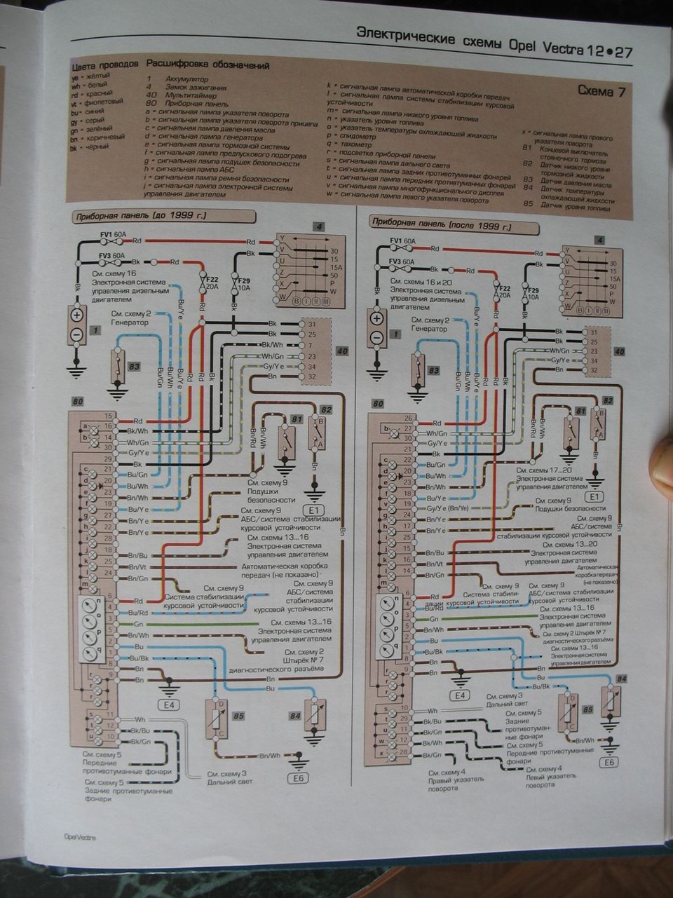Опель вектра с схема электропроводки