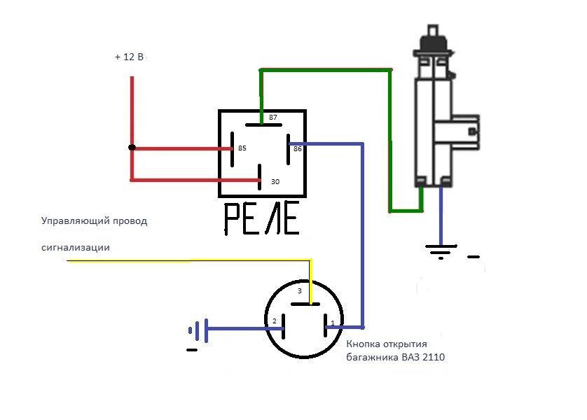 Схема подключения кнопки открытия багажника через реле