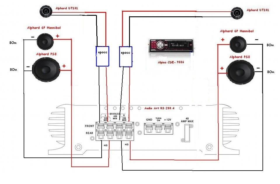 Схема подключения усилителя на фронт