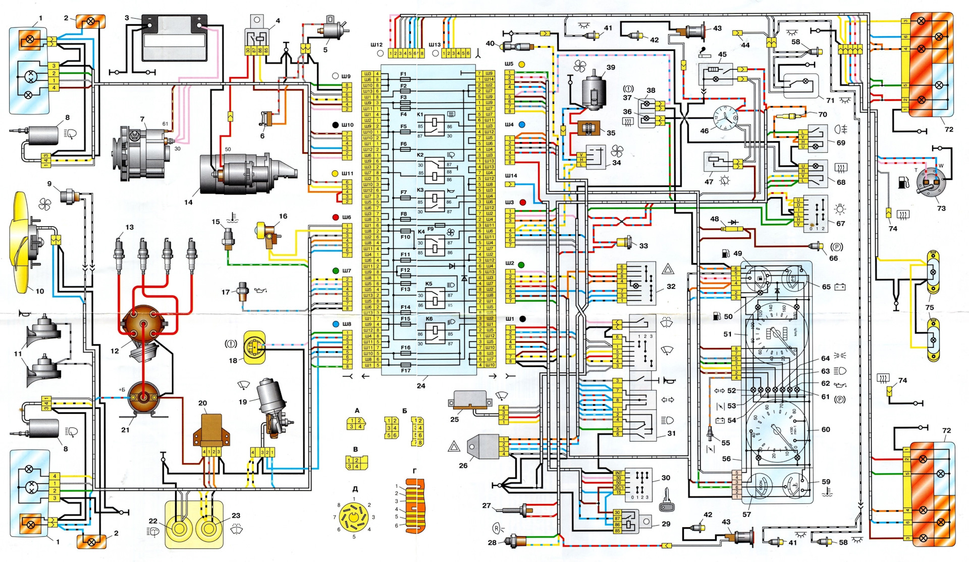 Электрические схемы ваз 2104 / подробное описание