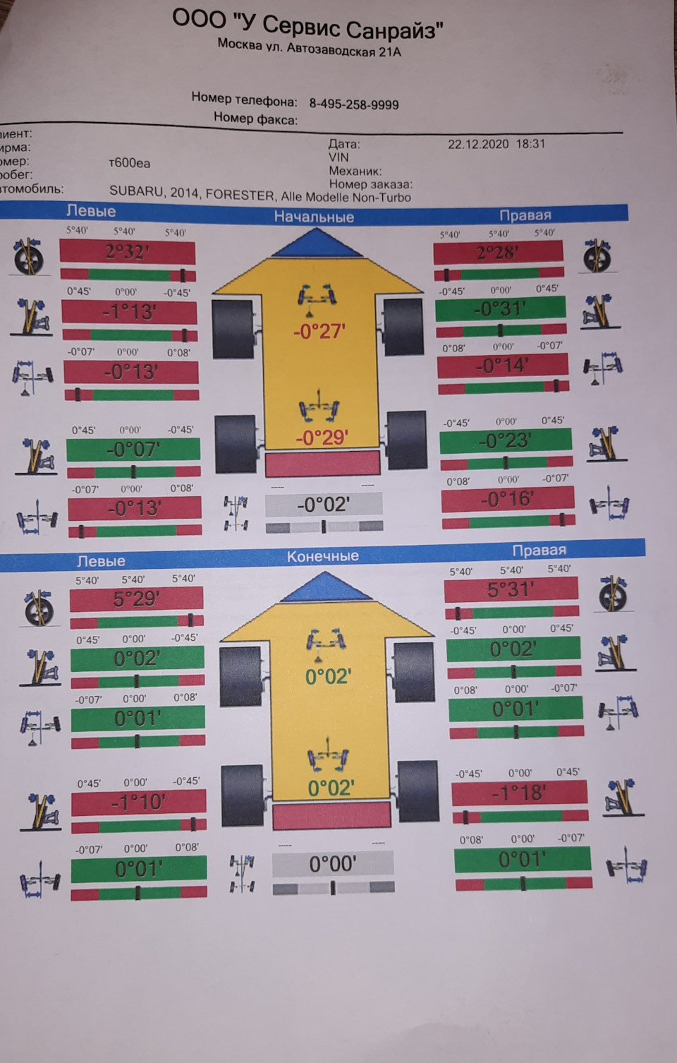 Отзывная + сход-развал — Subaru Forester (SJ), 2,5 л, 2014 года | визит ...