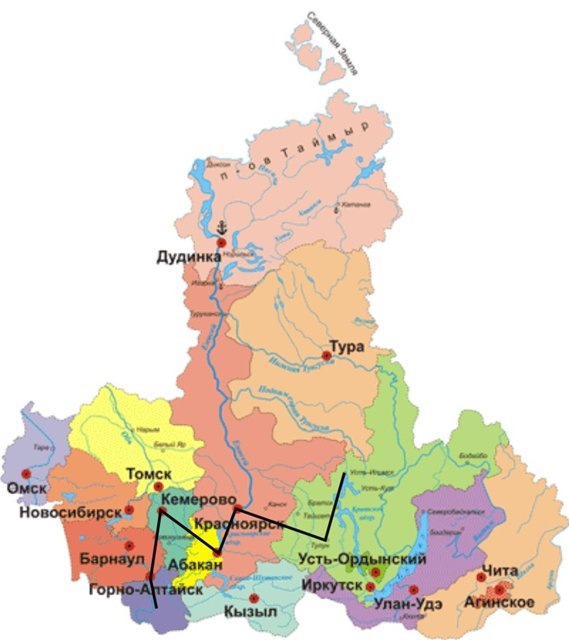 Карта сибирского федерального округа с кемеровской областью