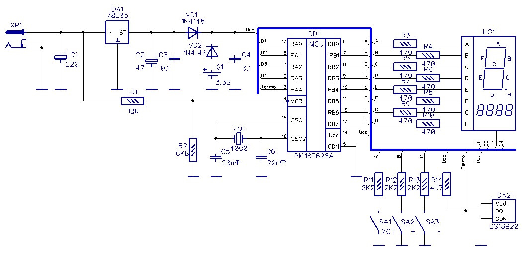 Схема часов термометра. Часы-термометр на микроконтроллере atmega8. Электронный термометр схема электрическая принципиальная. Часы на пик pic16f628a с большими индикаторами. Термометр pic16f84.