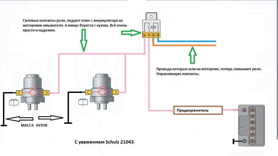 Схема подключения стеклоомывателя ваз 2107 инжектор